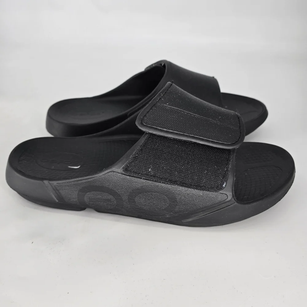 oofos OOahh Sport Flex slide Sandal - Matte black size mens 15 - Picture 3 of 11